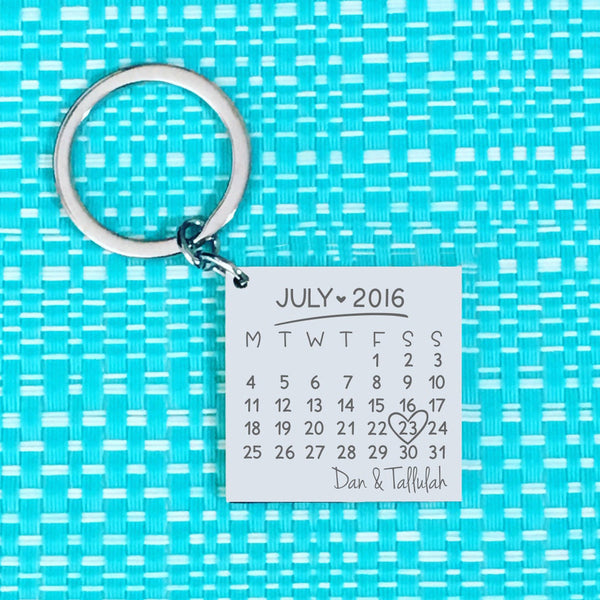 Personalised Calendar Anniversary keyring , square shaped (choose your month and year)