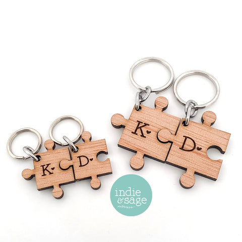 Puzzle Piece Keyring Set, Personalise it with your initials! Valentines Day Gift for Him or Her