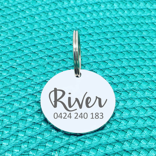 Simple Personalised Pet Tag, 'River' Design (Personalised Custom Engraved Dog Tag /  Personalised Cat Tag)