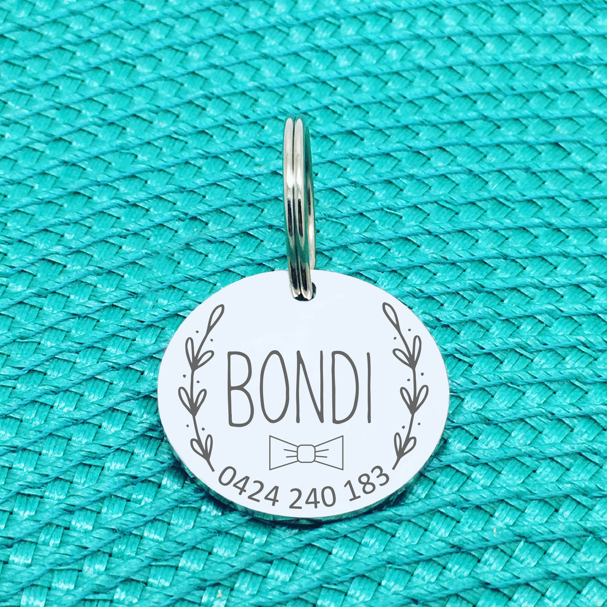 Personalised Pet Tag, Teddy Bow Tie / Wreath Design (Personalised Custom Engraved Dog Tag /  Personalised Cat Tag)