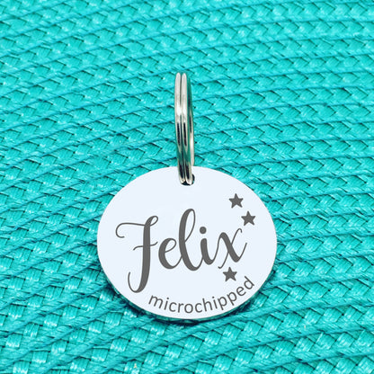 Personalised Pet Tag 'Duke' Microchipped Design (Custom Engraved Silver Dog Tag, Dog Name Tags)