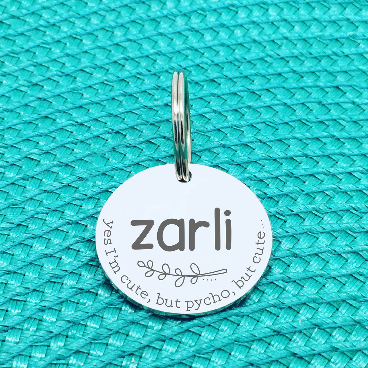 Personalised Pet Tag - Yes I'm Cute, But Psycho, But Cute Design (Custom Engraved Silver Dog Tag, Dog Name Tags)