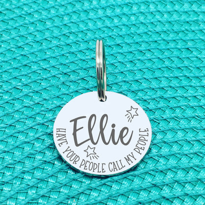 Personalised Pet Tag - Have Your People Call My People, 'Angus' Star Design (Custom Engraved Silver Dog Tag, Dog Name Tags)