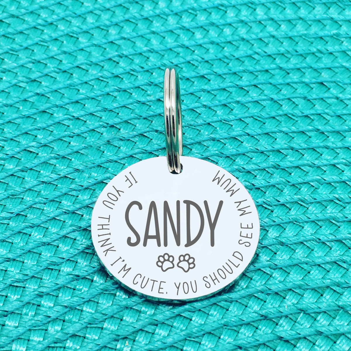Personalised Pet Tag - If You Think I'm Cute You Should See My Mum Design (Custom Engraved Silver Dog Tag, Dog Name Tags)