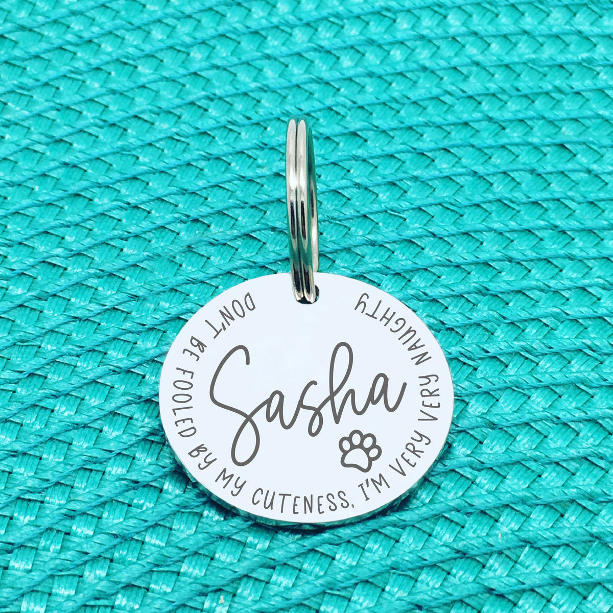 Personalised Pet Tag - Don't Be Fooled By My Cuteness I'm Very Very Naughty Design (Custom Engraved Silver Dog Tag, Dog Name Tags)