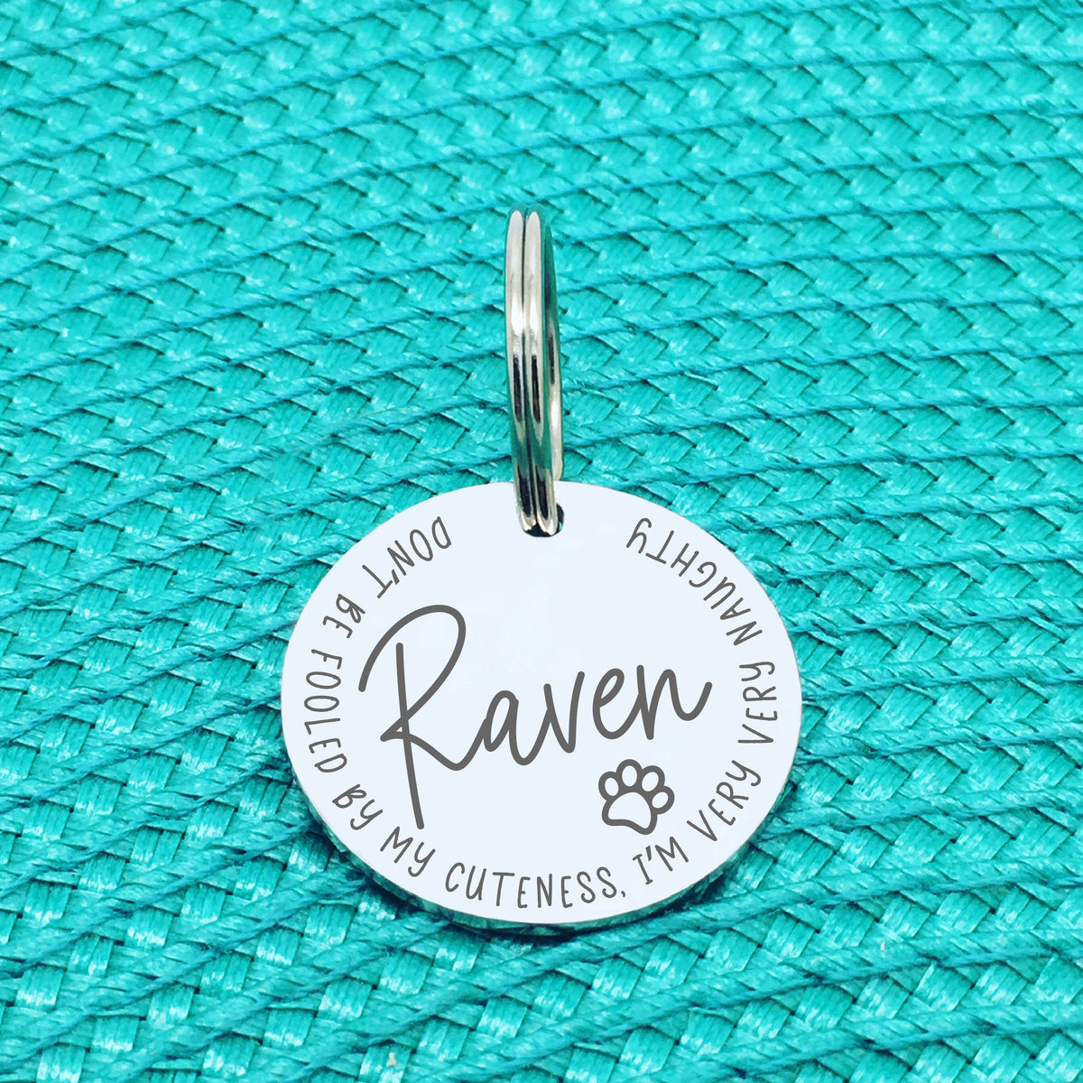 Personalised Pet Tag - Don't Be Fooled By My Cuteness I'm Very Very Naughty Design (Custom Engraved Silver Dog Tag, Dog Name Tags)