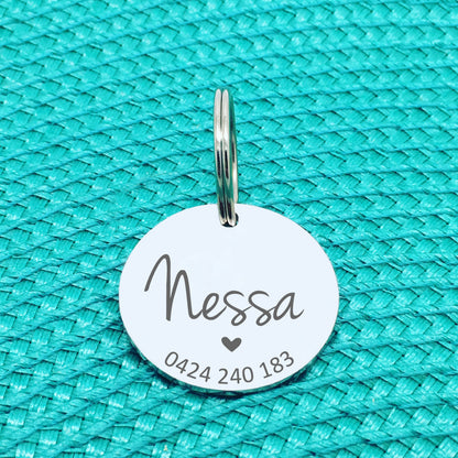 Personalised Pet Tag, Billie Heart Design (Personalised Custom Engraved Dog Tag /  Personalised Cat Tag)