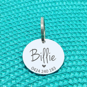 Personalised Pet Tag, Billie Heart Design (Personalised Custom Engraved Dog Tag /  Personalised Cat Tag)