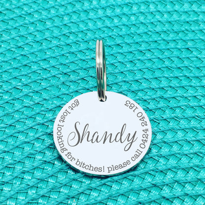 Personalised Pet Tag, Got Lost Looking For Bitches, Please Call Design (Custom Engraved Dog Tag)