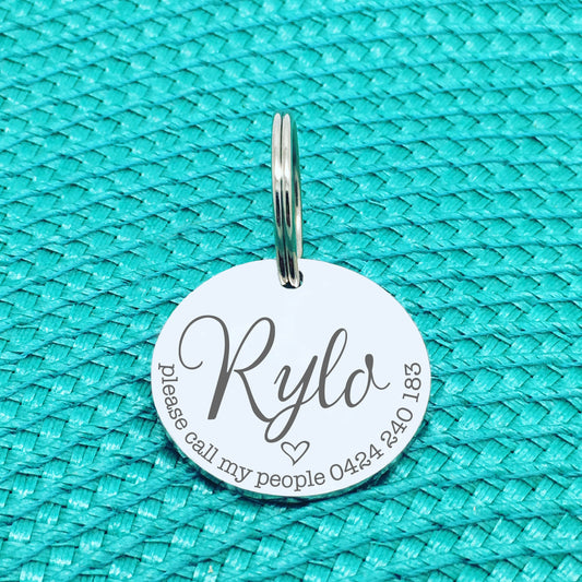 Personalised Pet Tag, Please Call My People, 'Rylo' Design (Custom Engraved Dog Tag)