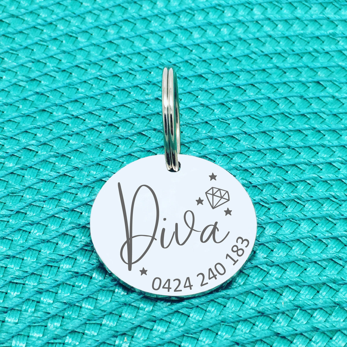 Personalised Pet Tag, 'Diva' Diamond & Star Design (Personalised Custom Engraved Dog Tag /  Personalised Cat Tag)