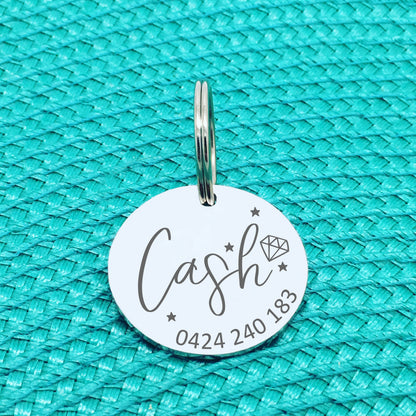 Personalised Pet Tag, 'Diva' Diamond & Star Design (Personalised Custom Engraved Dog Tag /  Personalised Cat Tag)