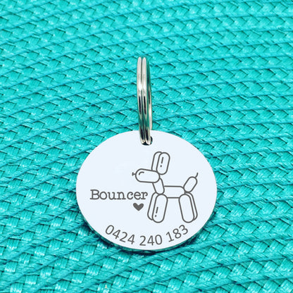 Personalised Pet Tag, 'Bouncer' Balloon Dog Design (Personalised Custom Engraved Dog Tag)