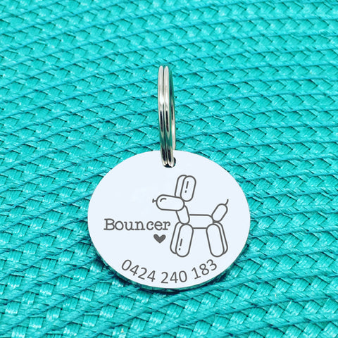 Personalised Pet Tag, 'Bouncer' Balloon Dog Design (Personalised Custom Engraved Dog Tag)