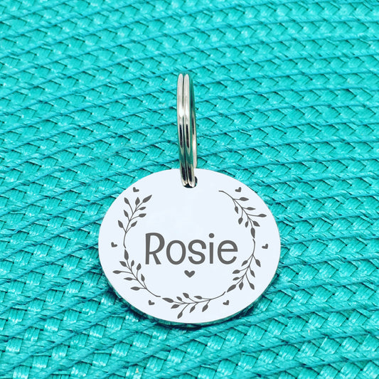 Personalised Pet Tag -  Have Your People Call My People, Heart Wreath Double Sided Dog Tag (Personalised Dog Tag)
