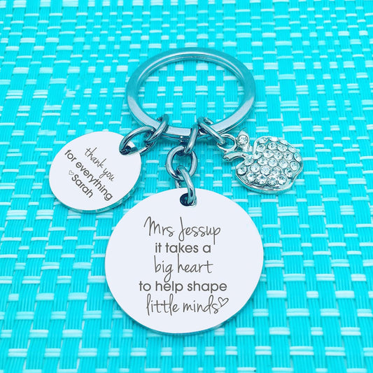 It Takes A Big Heart To Help Shape Little Minds Personalised Keyring (Teacher Gift, Personalised Teacher Gift)