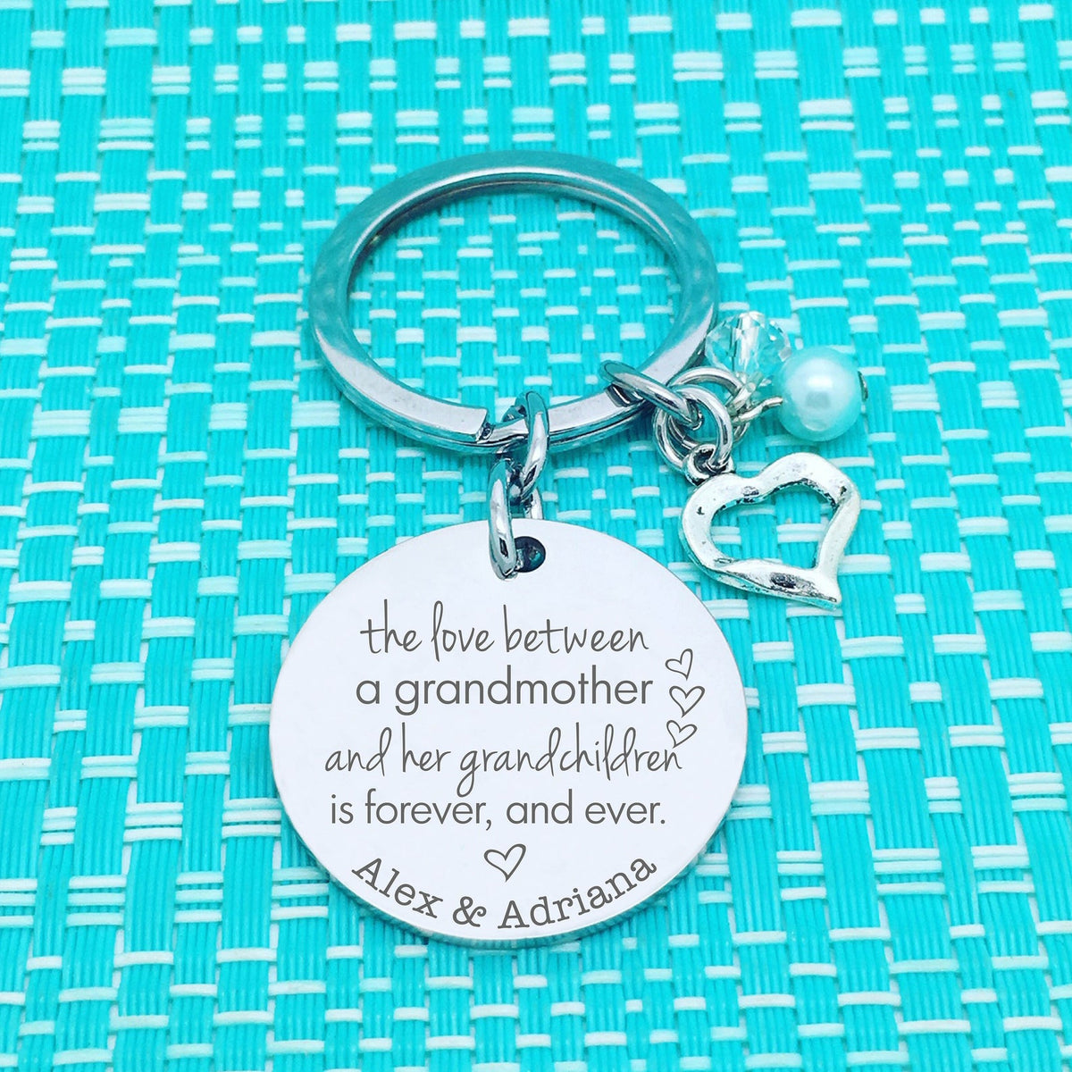 The Love between a Grandmother and her Grandchildren is forever Personalised Keyring