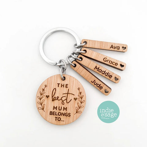 The Best Mum Belongs To Personalised Wooden Keyring (change Mum to a name of your choosing)
