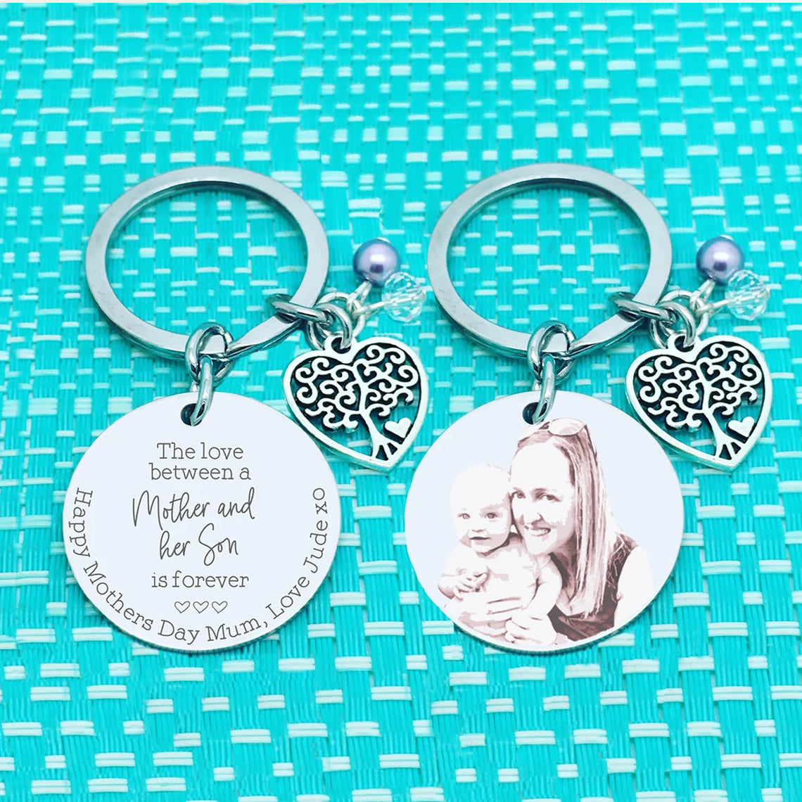 The Love Between a Mother and Son is forever, Engraved Photograph Keyring, Mothers Day Gifts, Mothers day present, mothers day presents, gift for grandparent, engraved gifts, personalised mothers day gift, gift from grandson, gift from grandaughter