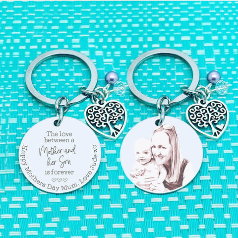 The Love Between a Mother and Son is forever, Engraved Photograph Keyring, Mothers Day Gifts, Mothers day present, mothers day presents, gift for grandparent, engraved gifts, personalised mothers day gift, gift from grandson, gift from grandaughter