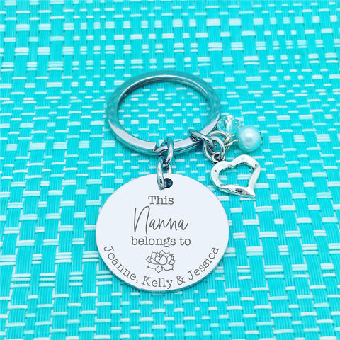 This Nanna Belongs To Personalised Keyring, Flower Design (Change Nanna to another name of your choosing)