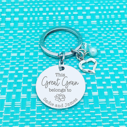 This Nanna Belongs To Personalised Keyring, Flower Design (Change Nanna to another name of your choosing)