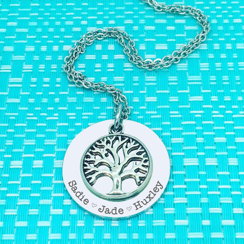 Personalised Tree Of Life Family Name Necklace (Personalise This Piece With Names Of Your Choosing)