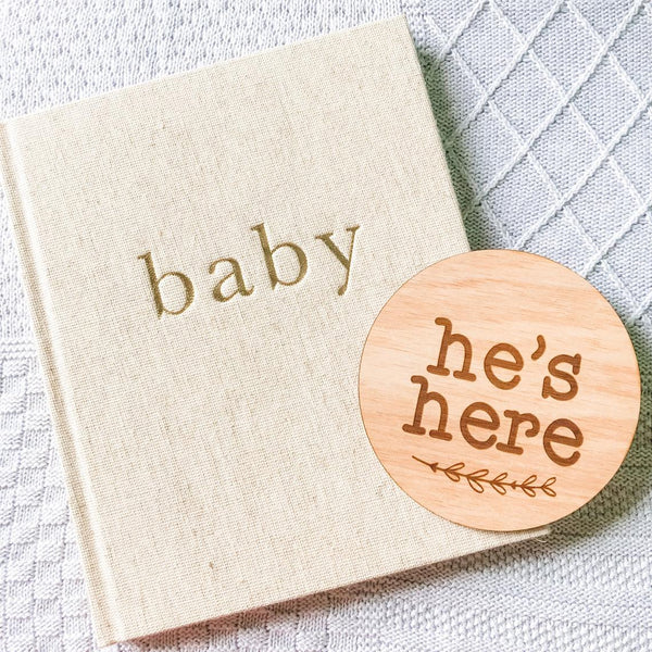 He's Here Baby Announcement Floral Wreath Design (Newborn Announcement, Newborn Photo Prop)