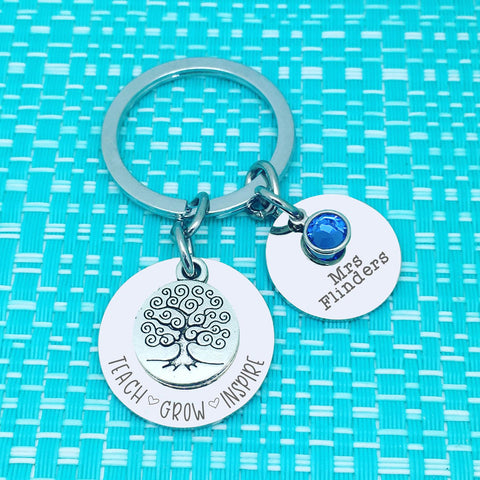 Teach Grow Inspire Personalised Keyring (Teacher Gift, Personalised Teacher Gift)