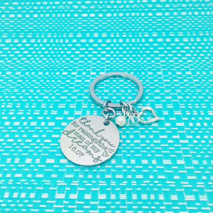Thank You For Raising The Man Of My Dreams, Wedding Gift, Mother Of The Groom Gift, Custom Keychain, Custom Wedding Gift, Wedding Kepsake