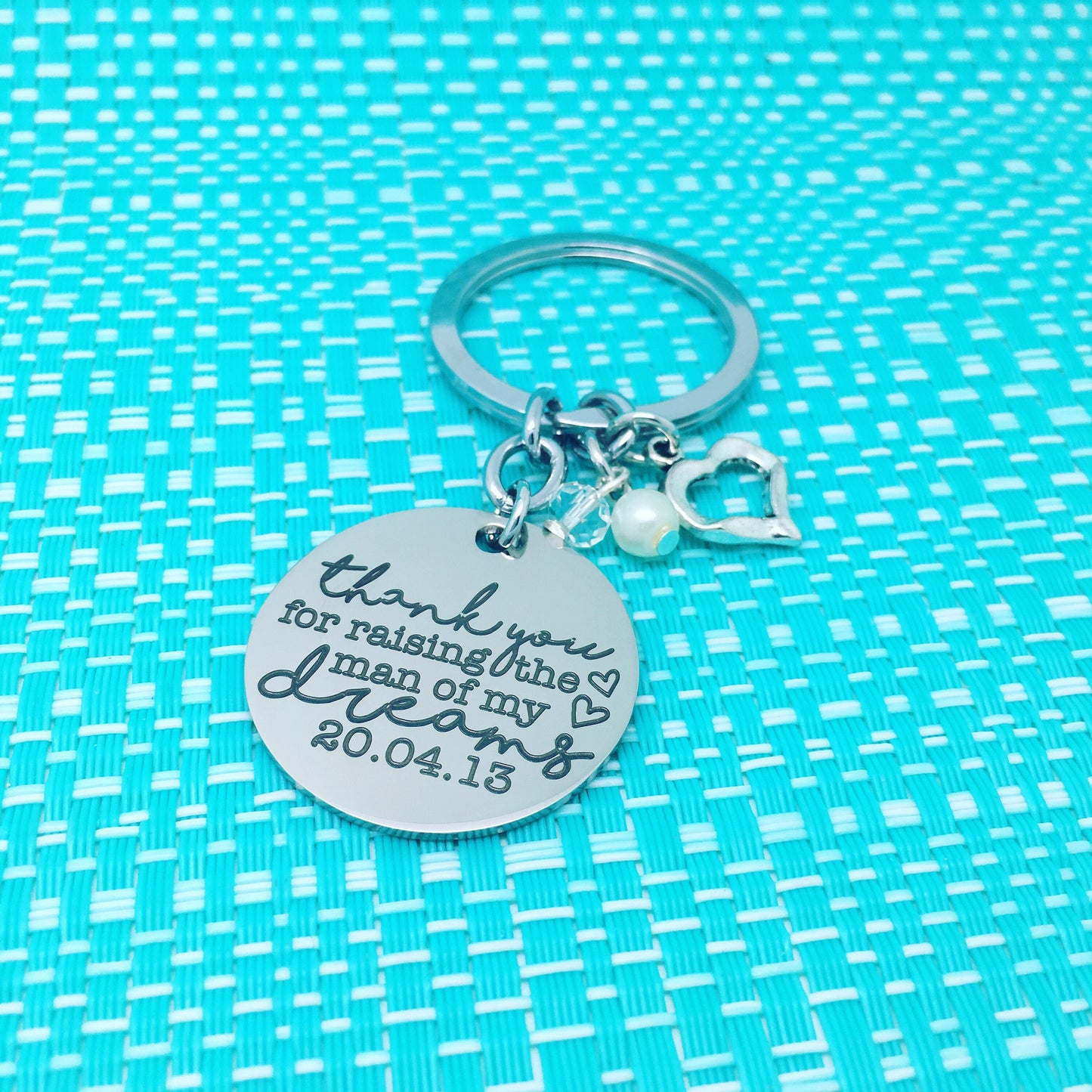 Thank You For Raising The Man Of My Dreams, Wedding Gift, Mother Of The Groom Gift, Custom Keychain, Custom Wedding Gift, Wedding Kepsake