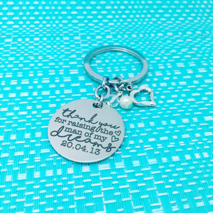 Thank You For Raising The Man Of My Dreams, Wedding Gift, Mother Of The Groom Gift, Custom Keychain, Custom Wedding Gift, Wedding Kepsake