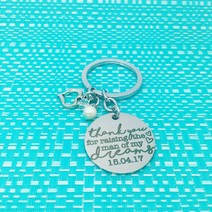 Thank You For Raising The Man Of My Dreams, Wedding Gift, Mother Of The Groom Gift, Custom Keychain, Custom Wedding Gift, Wedding Kepsake