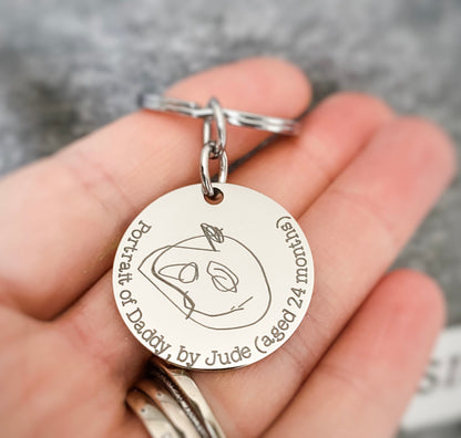 Personalised Kids Drawing Keyring – Custom Child’s Artwork Keychain | Father’s Day Gift