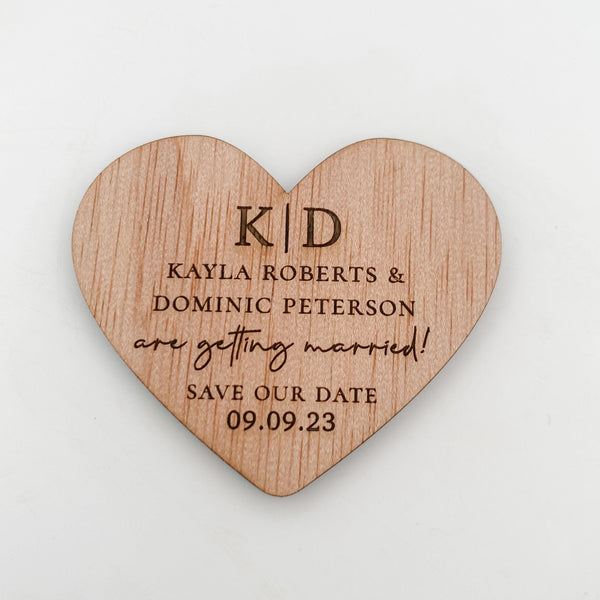 Heart Shaped Laser Engraved Wooden Save the Date Magnets