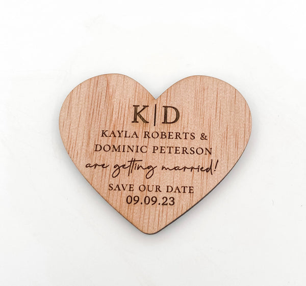 Heart Shaped Laser Engraved Wooden Save the Date Magnets