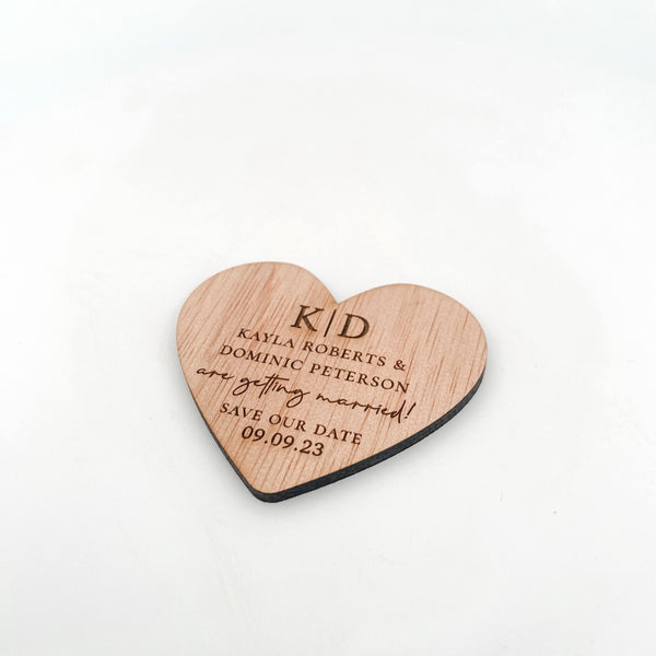 Heart Shaped Laser Engraved Wooden Save the Date Magnets