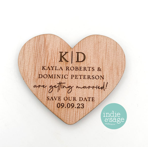 Heart Shaped Laser Engraved Wooden Save the Date Magnets