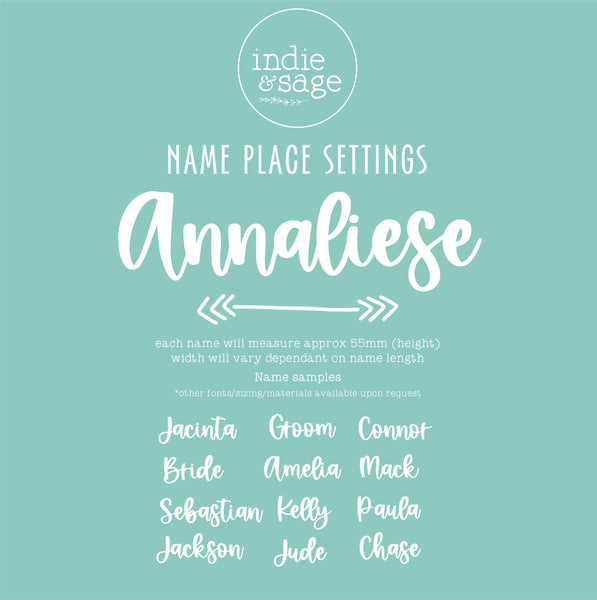 Laser Cut Wooden Cursive Name Place Settings for Wedding or Event