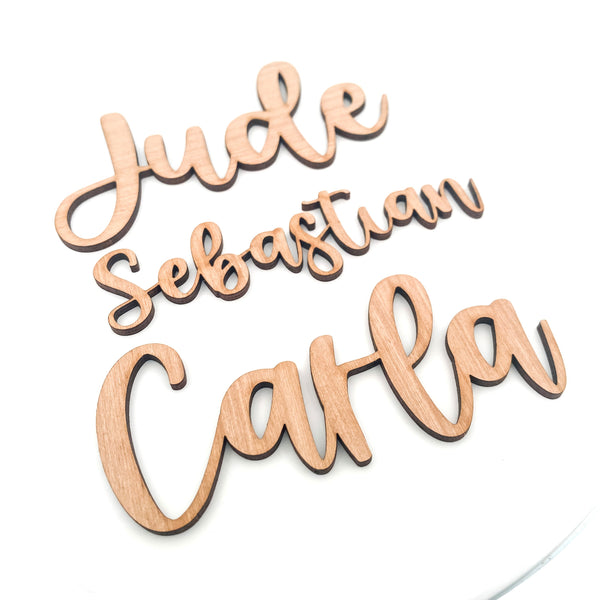 Laser Cut Wooden Cursive Name Place Settings for Wedding or Event