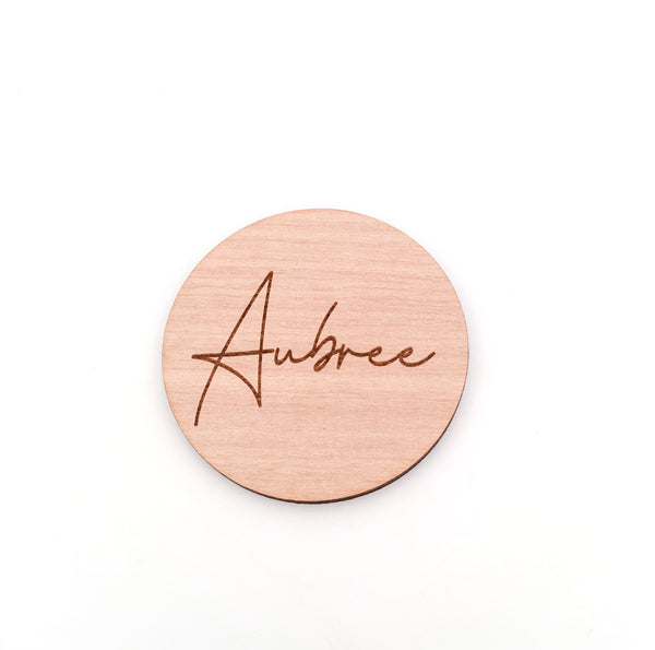 Personsalised Engraved Wooden Circle Name Place Settings for Wedding or Event