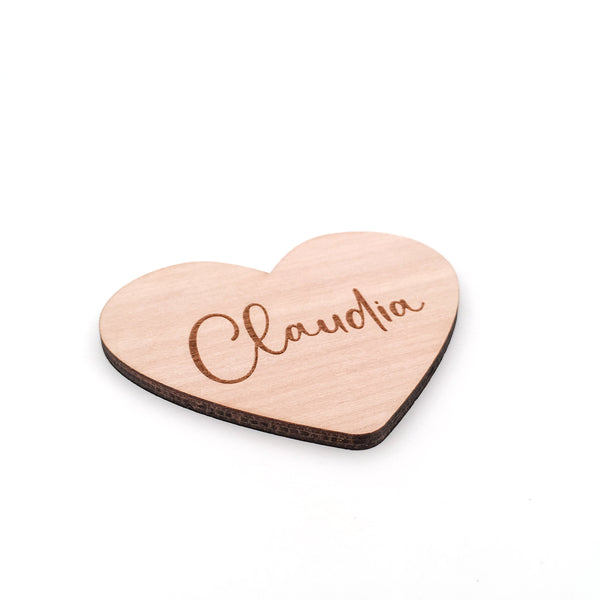 Engraved Heart Shaped Wooden Name Place Setting for Wedding or Event