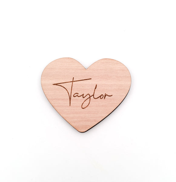 Engraved Heart Shaped Wooden Name Place Setting for Wedding or Event