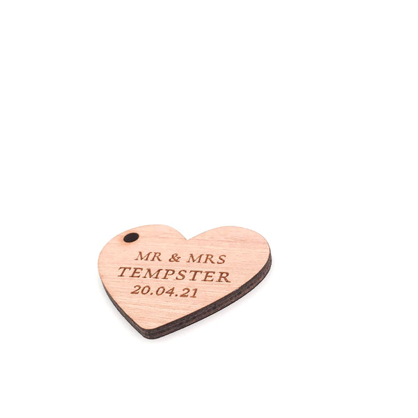 Personalised Wooden Heart Shaped Wedding Thank You Gift Tags (personalised wedding favours)