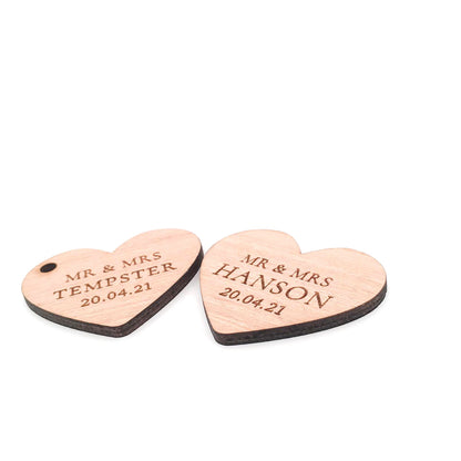 Personalised Wooden Heart Shaped Wedding Thank You Gift Tags (personalised wedding favours)