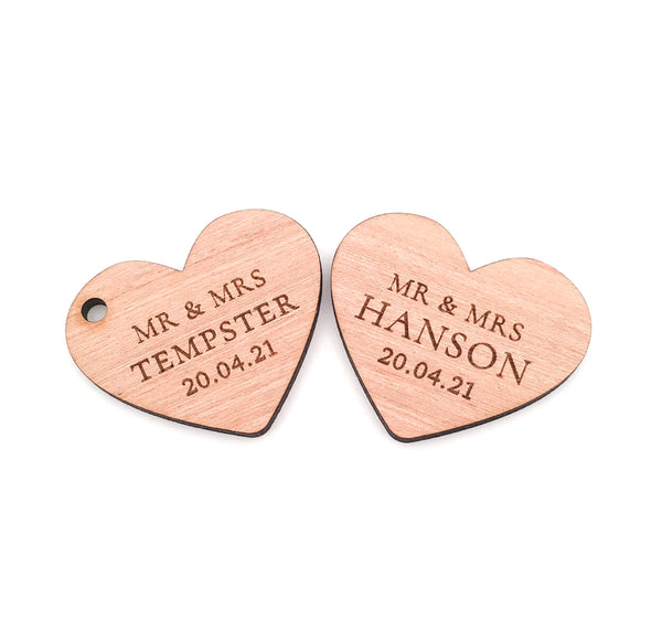 Personalised Wooden Heart Shaped Wedding Thank You Gift Tags (personalised wedding favours)
