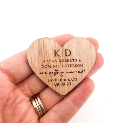 Heart Shaped Laser Engraved Wooden Save the Date Magnets
