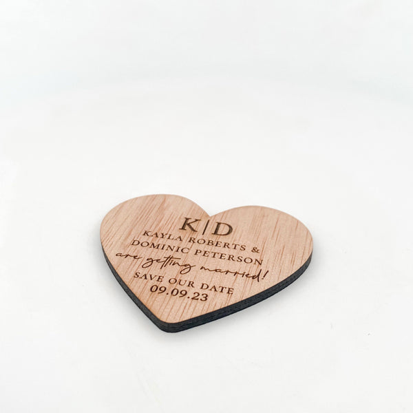 Heart Shaped Laser Engraved Wooden Save the Date Magnets