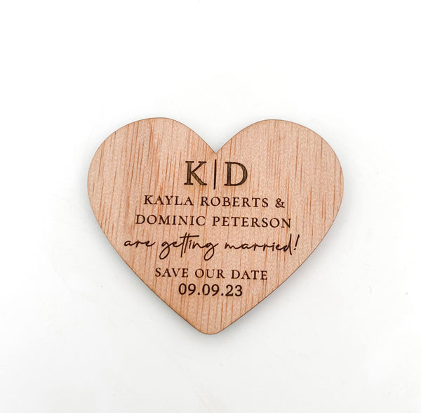 Heart Shaped Laser Engraved Wooden Save the Date Magnets