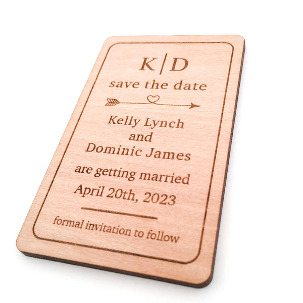 Engraved Wooden Save the Date Magnets (heart arrow design)